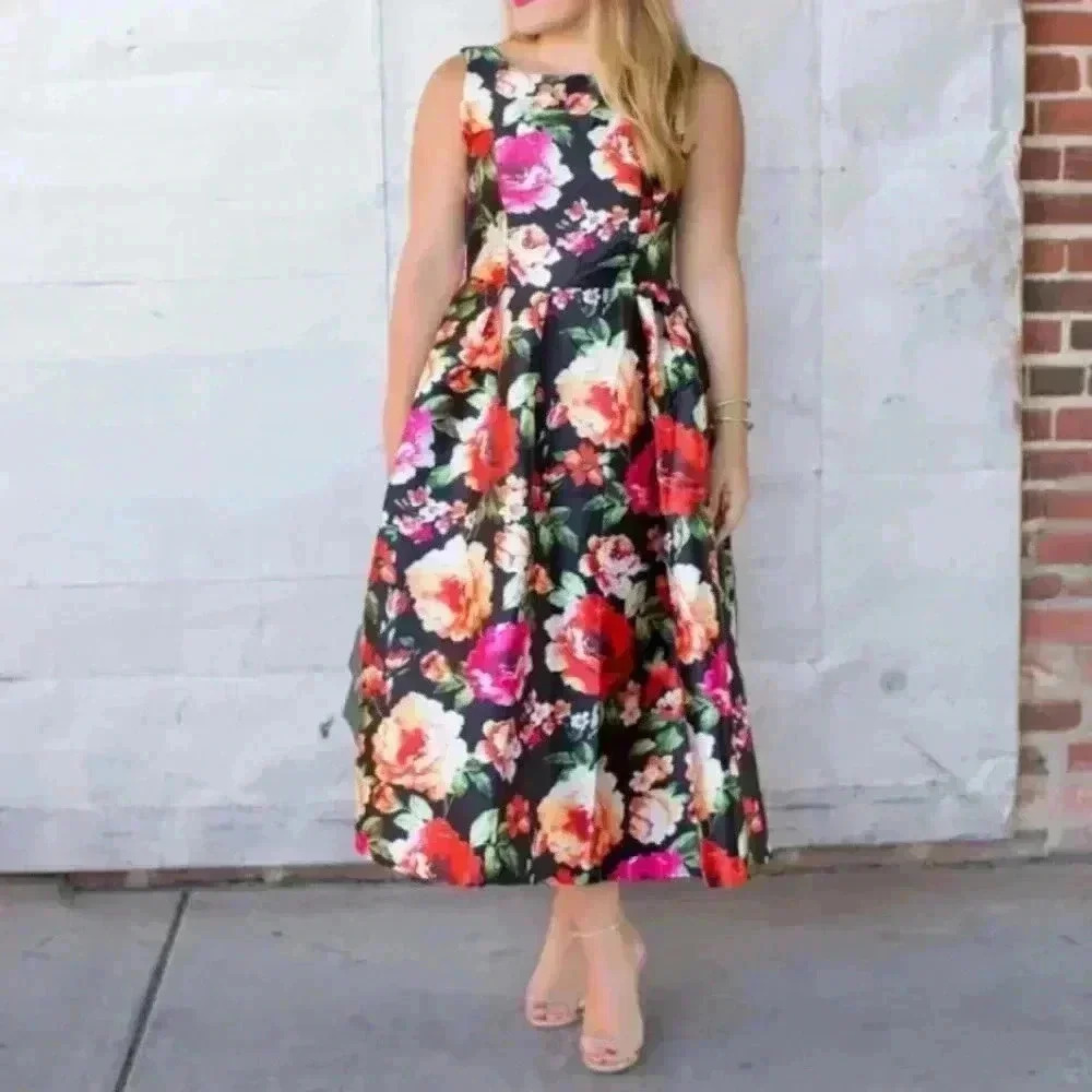 CHIC WISH Watercolor Impression Sleeveless Midi Dress Size XL - Picture 2 of 6